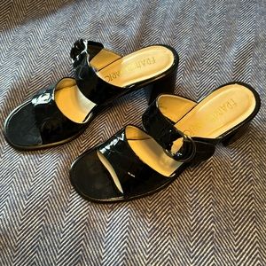 Franco Sarto black patent leather block heel sandals